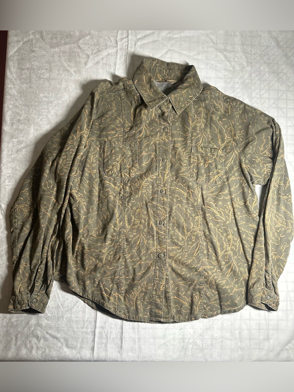 Vintage Woolrich Olive Green Botanical Print Button-Up